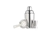 3pc BarCraft Stainless Steel Cocktail Shaker Jigger Strainer Kit Set Silver