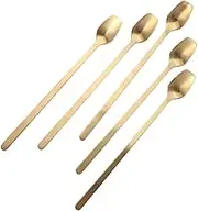 FELTECHELECTR 5PCS Long Handle Stainless Steel Stirring Spoons Square Ice Coffee Spoons for Milk Tea Cocktails Desserts for Home Cafe and Restaurant Use