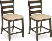 [Signature Design by Ashley] Rokane Upholstered 24.75" Counter Height Bar Stool, Set of 2, Brown