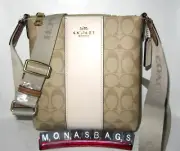 Coach CR426 Mini Rowan File Bag Light Khaki Signature Chalk Center Stripe NWTNew