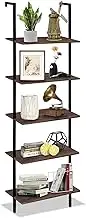 Wolawu 5 Tiers Ladder Shelf Brown Modern Bookshelf Open Tall Wall Mount Bookcase Standing Leaning Wall Shelves Industrial Decorative Living Room Bed Room