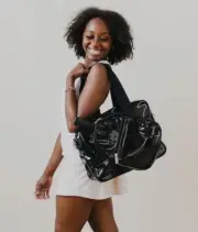 New Poppy Patent Pickleball Bag Black