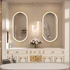 Glam Gold Frame Oval LED Lighted Bathroom Mirror Anti Fog 3Quick Response Switch
