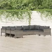 9 Piece Garden Lounge Set with Cushions Grey Poly Rattan Patio Bar Sets