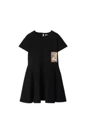 burberry Check Label Cotton Dress in Black at Nordstrom, Size 6