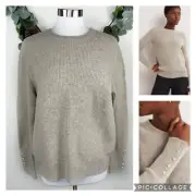 Boden Womens Sweater XL Wool Alpaca Blend Jewel Button Fluffy Ribbed Mink Beige