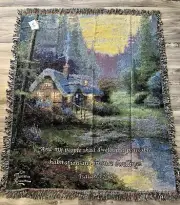 Thomas Kinkade Throw Tapestry Blanket 50x60 Meadowood Cottage Isaiah 32:18