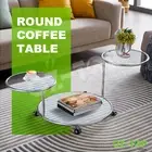 3 Tier Round Coffee Table Bedside Lamp Sofa Side Swivel Tempered Glass Tea Cafe