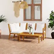 4 Piece Garden Lounge Set with Cushion Cream Solid Acacia Wood Patio Bar Sets