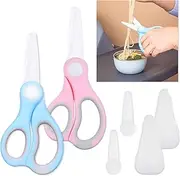 2x Ceramic Baby Food Scissors - Blue/Pink - With Dust Cover and Storage Case - Cut Baby Food Easily - Ideal for Noodles, Meat, Chicken, Veggies and Fruits (Blue & Pink - 2 pack)