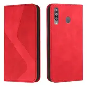 Samsung Galaxy A20S Case, PU Leather Flip Cover Magnetic Closure Wallet Card Slots Stand Case - Red