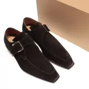 Certo NWB Monk Strap Dress Shoes Size 42.5 9.5 US In Solid Chocolate Brown Suede