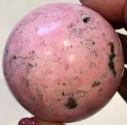 402g RARE LARGE PERUVIAN RHODONITE CRYSTAL GEMSTONE SPHERE / ORB (6.1cm) 2.41”