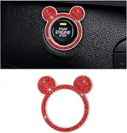 Augeny Bling Car Engine Start Button Cover, Rhinestone Key Ignition Knob Ring, Sparkling Push to Start Button Sticker for Women, Universal Car Accessories for Interior Decoration (1PC, Red)