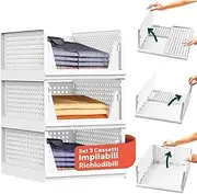 [Avilia] Set of 3 Stackable and Resealable Storage Drawers, 42 x 43 x 33.5 cm, Space-Saving for Kitchen, Living Room and Home – Practical, Durable and Versatile Design – Single Drawer Height 14 cm