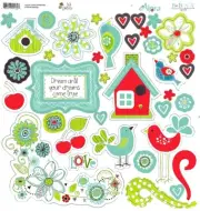 BoBunny, Alora, Chipboard Embellishments, Whimsical Flowers, Happy Birds, Cherry