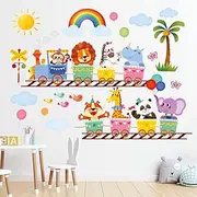 DECOWALL SG-2205 Animal Train Wall Decals Stickers Kids Peel and Stick Removable Nursery Bedroom Room Living décor Baby Art playroom Classroom Children Decoration Mural Vinyl DIY Elephant Giraffe