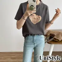 在飛比找momo購物網優惠-【UniStyle】韓版短袖T恤 愛心鬆餅印花上衣 UP15