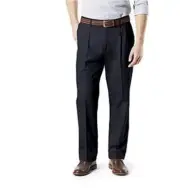 Dockers Signature Khaki Classic Fit Pleated Cotton Stretch Navy Blue Pants