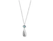 18" Larimar with Pear Drop Sterling Silver Necklace
