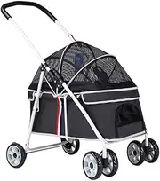 Cat Small Dog Pram Stroller, Pet Stroller Carriage for Zipperless Entry Cart Dog Buggy Pushchair with Adjustable Awning, Dog Strollers for Small Medium Dogs(Nero)