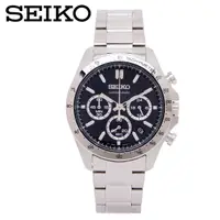 在飛比找momo購物網優惠-【SEIKO】三眼計時手錶 黑色面X銀色 SBTR013