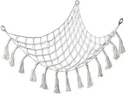 Stuffed Animal Toy Hammock,Plush Animal Net Hammock with Tasseled Corner Net, Boho Toy Net Hammock,Suitable for Nursery Playroom Bedroom Room Storage (White)