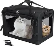 PEGIC Extra Large Cat Carrier for Car Travel, Pegic Soft Sided Collapsible Pet Carrier for Outdoor and Indoor Uses, Roomy Cat Carrier for 2 Kittens, Large Cat or Puppies Up to 50lbs (Black)