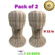 2x12" Vintage Rattan Wig Display Model Wig Stand Mannequin Head Stand Wig Displa