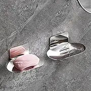 Rise age Soap Holders for Shower, Chrome Adhesive Soap Dishes for Shower Stainless Steel Bar Soap Holder for Shower No Drilled Soap Holder for Shower Wall, Bathroom, Kitchen Sink (Silver Chrome 2 Pcs)