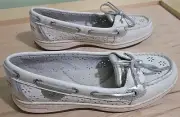 SPERRY Top-Sider Women's Angelfish White Leather Silver Mesh Boat Shoes SZ 9 NEW