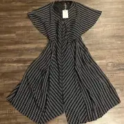 New Ted Baker 2 Striped Navy White Zip Front Midi Dress $315