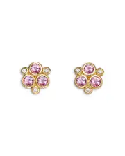 Temple St. Clair 18K Yellow Gold Fj Pink Sapphire & Diamond Bezel Cluster Stud Earrings