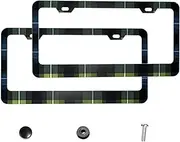 Greens Checkered Print 2 Pieces Aluminum Metal License Plate Frame with Screw Caps, 2 Holes License Plate Frame for Car Decoration
