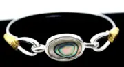 Vintage 1976 Avon SilverTone & GoldTone Abalone Shell Bangle Bracelet + Box