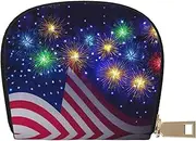 [EdWal] Firework American Flag 4Th of July Print Card Holder Unisex Credit Card Case for Men and Women Leather Card Holder, Slim Business Card, White, One Size