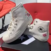 Converse High Top Platform Sneakers Embroidered Women Size 9