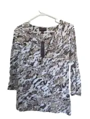 NEW dana Buchman Women's Smocked Blouse 3/4 Sleeve S Floral Rayon