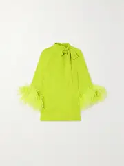 [Huishan Zhang] Huishan Zhang - + Net Sustain Colette Feather-trimmed Crepe Top - Yellow - UK 16 UK 16 Yellow