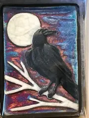 Raven Raku Wall Art small (new design), handmade/handsigned- NEW