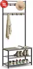 Coat Rack Hall Tree Shoe Storage Bench 3-in-1 Steel Frame Entryway Industrial