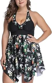 [MAYFASEY] Women's Plus Size Cold Shoulder 3/4 Sleeve Black White Colorblock Tunic Top T-Shirt