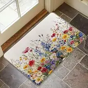 RYKEEN Spring Floral Decor Welcome Entrance Door Mat (Pink)