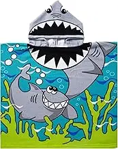 Kids Shark Beach Towel with Hood for Age 1-6 Years Toddler Boys - Soft Microfiber Super Absorbent Poncho Towel, Multi-use for Bath/Swim/Pool/Shower 23.6 x 23.6 inch