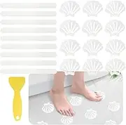 Daily Treasures 48pcs Non-Slip Bathtub Stickers-24 Sea Shell Bathtub Anti-Slip Stickers+24 Safety Showers Treads Strips with 1 Scraper-Bathtub Grip Stickers for Bathroom Floors Pools Stairs Ladders