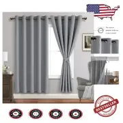 Luxury Light Grey Blackout Grommet Curtains - Thermal & Noise Insulation, 60x72"