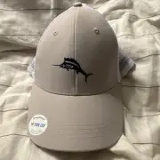 TOMMY BAHAMA “Tip Your Cap” Marlin Logo Trucker Hat Tan Silver Men’s *NEW*