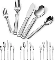 20PCS Stainless Steel Silverware Set Include Knife Fork Spoon for Housewarming Roman Column Flatware Set Sturdy Utensil of 4 for Restaurant(Silver,20pcs)