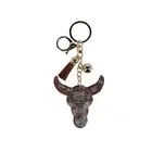 CTM Women's Glittering Bull Skull Cushion Keychain and Bag Charm with Tassel