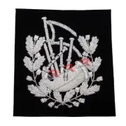 Major Bagpipe Arm Blazer Bullion Badge Hand Embroidered Silver Wire Emblem AAR